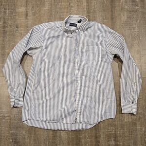 Vintage Lands' End Men's 17.5 Blue Pin Striped Shirt